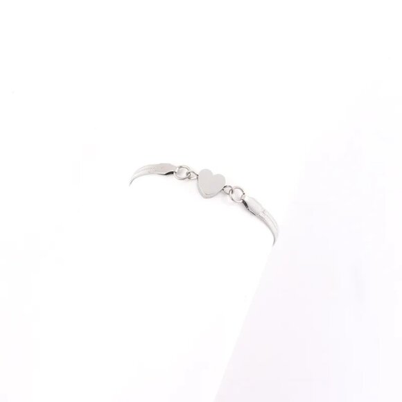 3/$35 Silver Heart Herringbone Snake Chain Charm Bracelet Stainless Steel - Picture 6 of 7